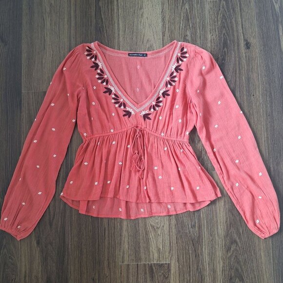 💙 Abercrombie & Fitch Boho Size S/M Lightweight Blouse Cotton Blend Cottage Cor - Picture 7 of 7